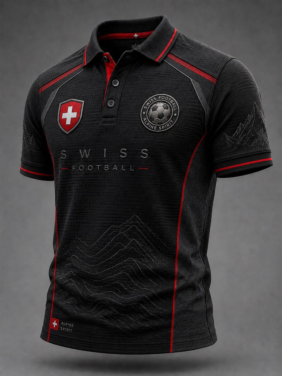 Herren-Poloshirt aus Waffelstrick mit fußballmotiviertem Print und kurzen Ärmeln