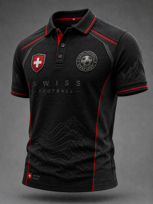 Herren-Poloshirt aus Waffelstrick mit fußballmotiviertem Print und kurzen Ärmeln
