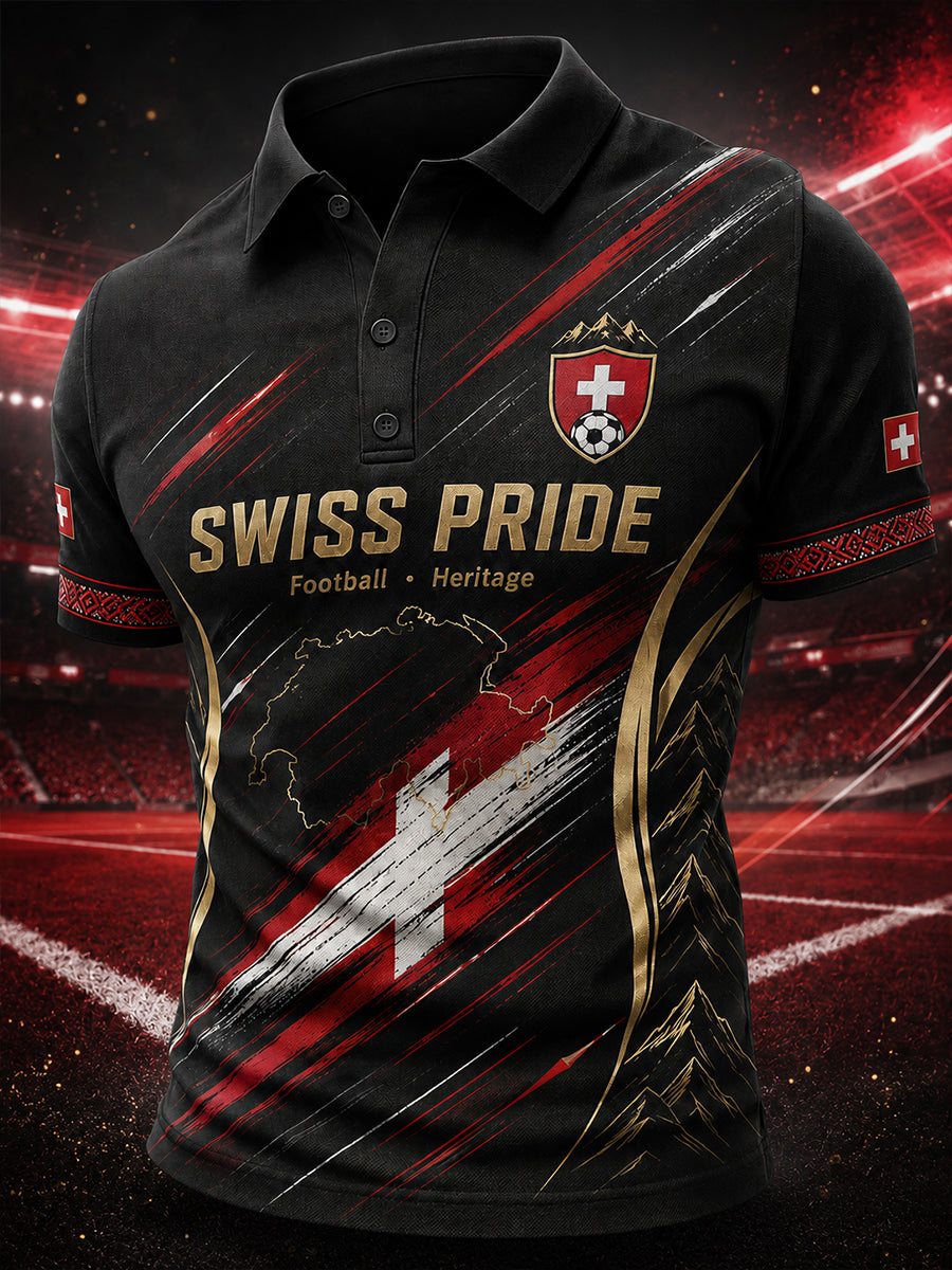 Herren-Poloshirt mit lässigem Fußball-Print und kurzen Ärmeln