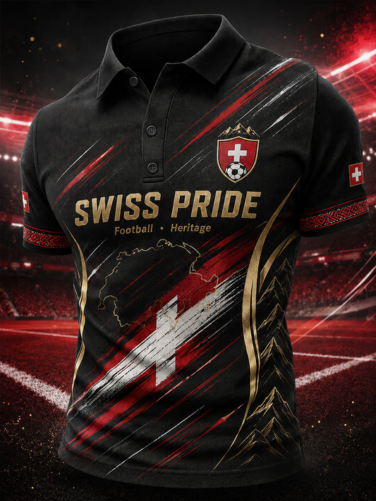 Herren-Poloshirt mit lässigem Fußball-Print und kurzen Ärmeln