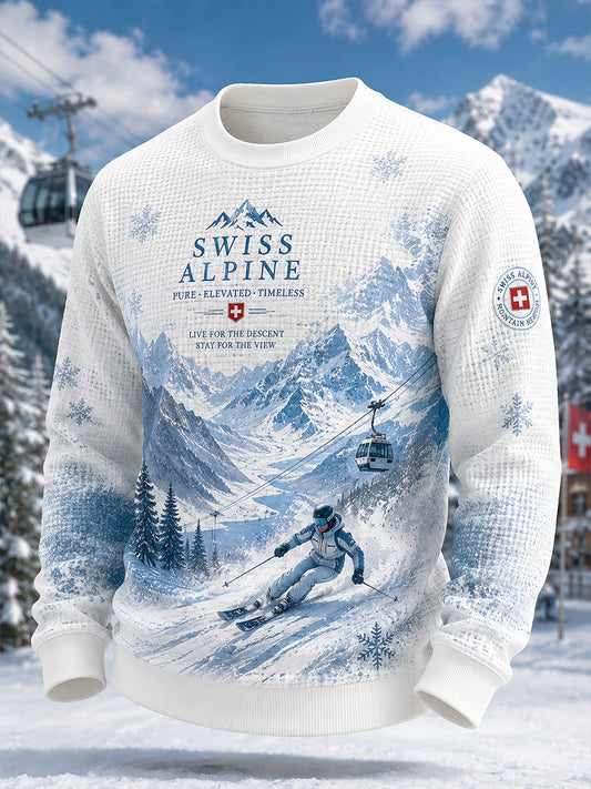 Herren-Longsleeve aus Waffelstrick mit Ski-Elementen