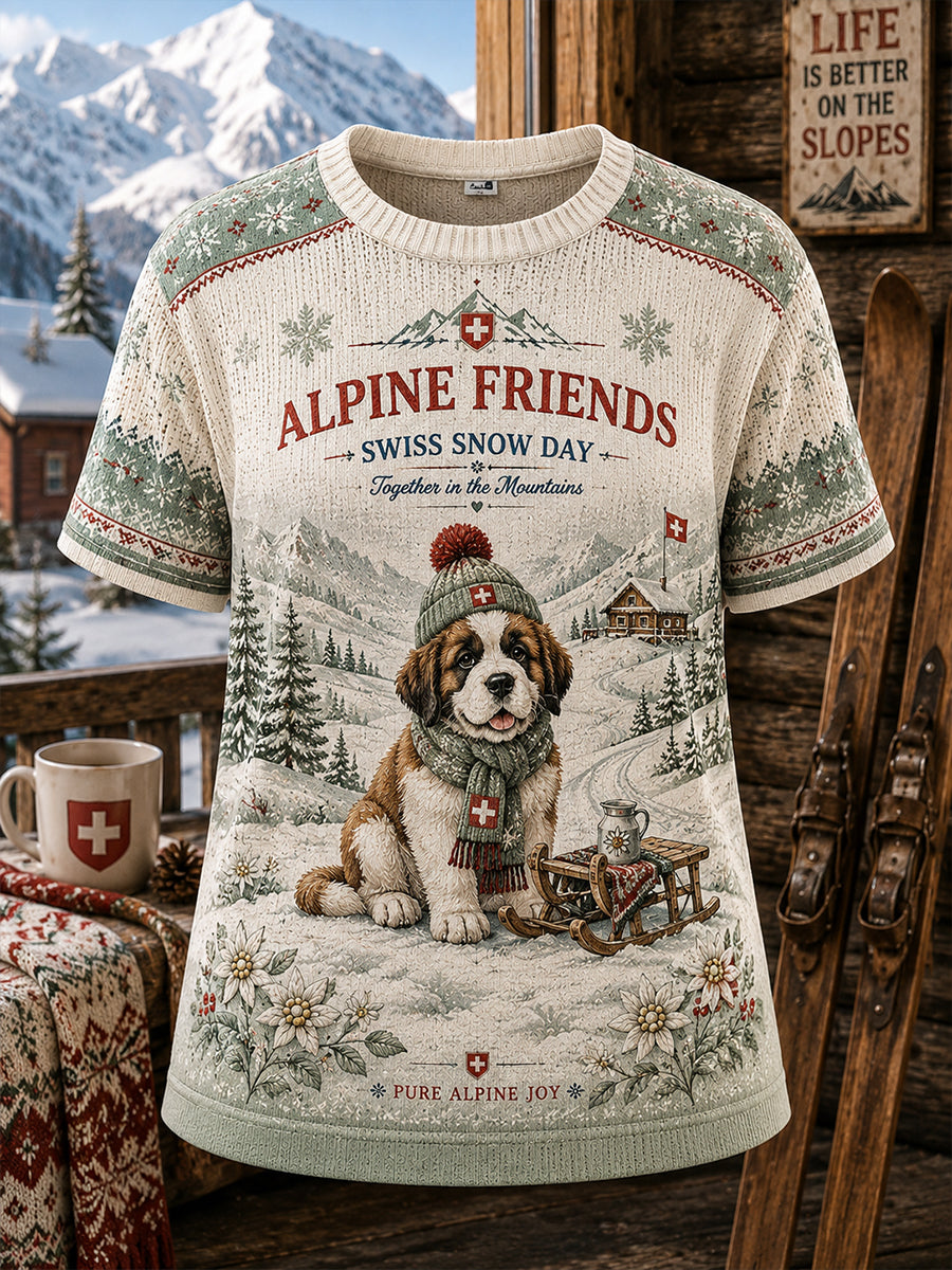 Kurzarm-T-Shirt für Damen mit Ski-Motto