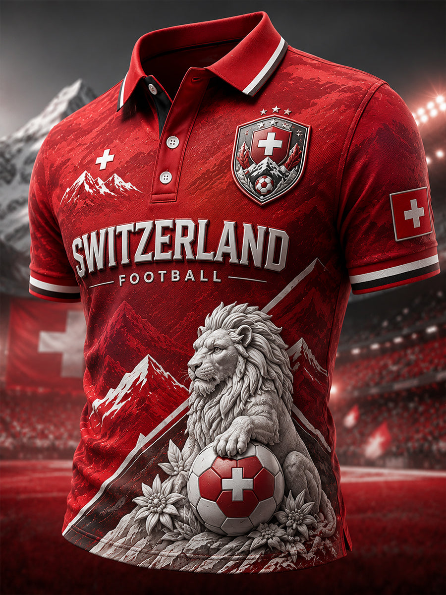 Herren-Poloshirt mit kurzen Ärmeln und Fußball-Löwen-Print