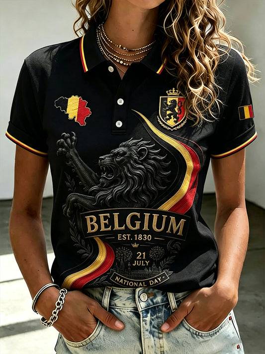 Frauen National feiertag Blumen druck Kurzarm Polo-Shirt