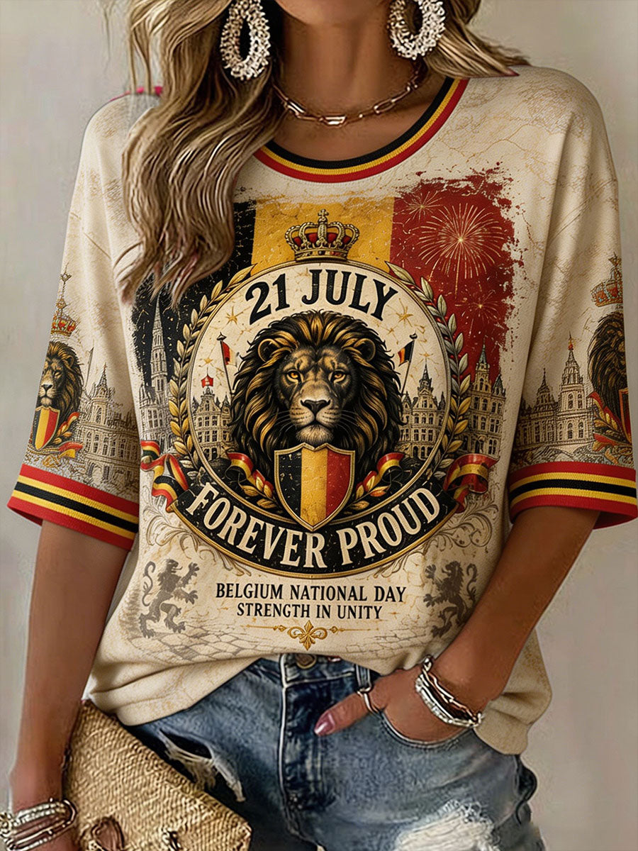 Damen-T-Shirt mit belgischem Nationaltag, 21. Juli, bedruckt