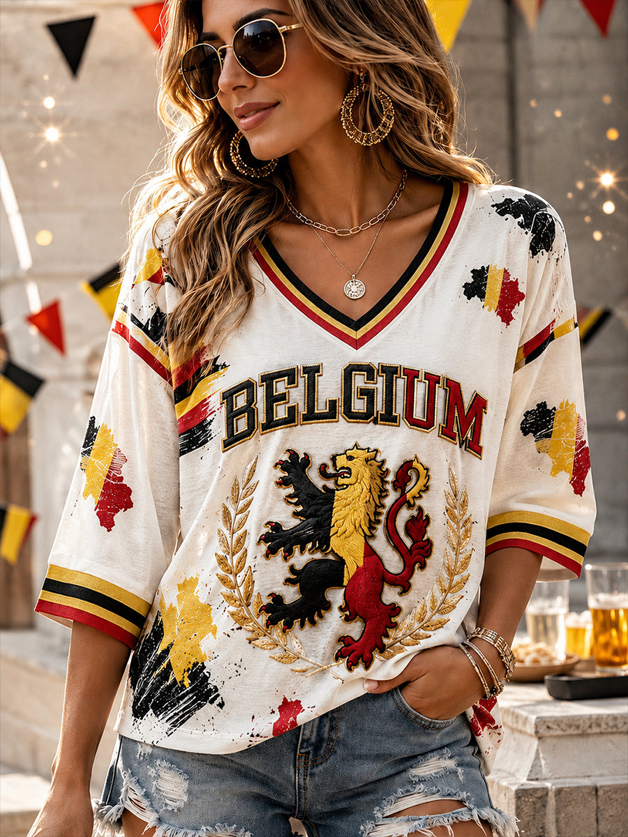 Retro belgischer National feiertag Feier Kunstdruck Casual Top