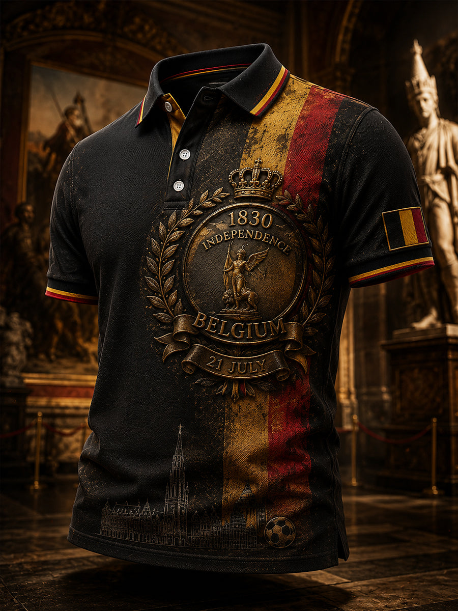 Retro-Kunstdruck zur belgischen Nationalfeiertagsfeier, lässiges Poloshirt