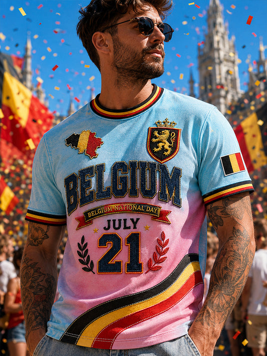 Retro-Kunstdruck zur belgischen Nationalfeiertagsfeier Lässiges Oberbekleidungs-T-Shirt