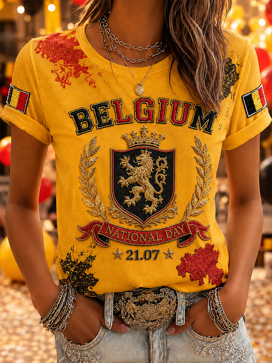 Retro-Kunstdruck zur belgischen Nationalfeiertagsfeier Lässiges Oberbekleidungs-T-Shirt