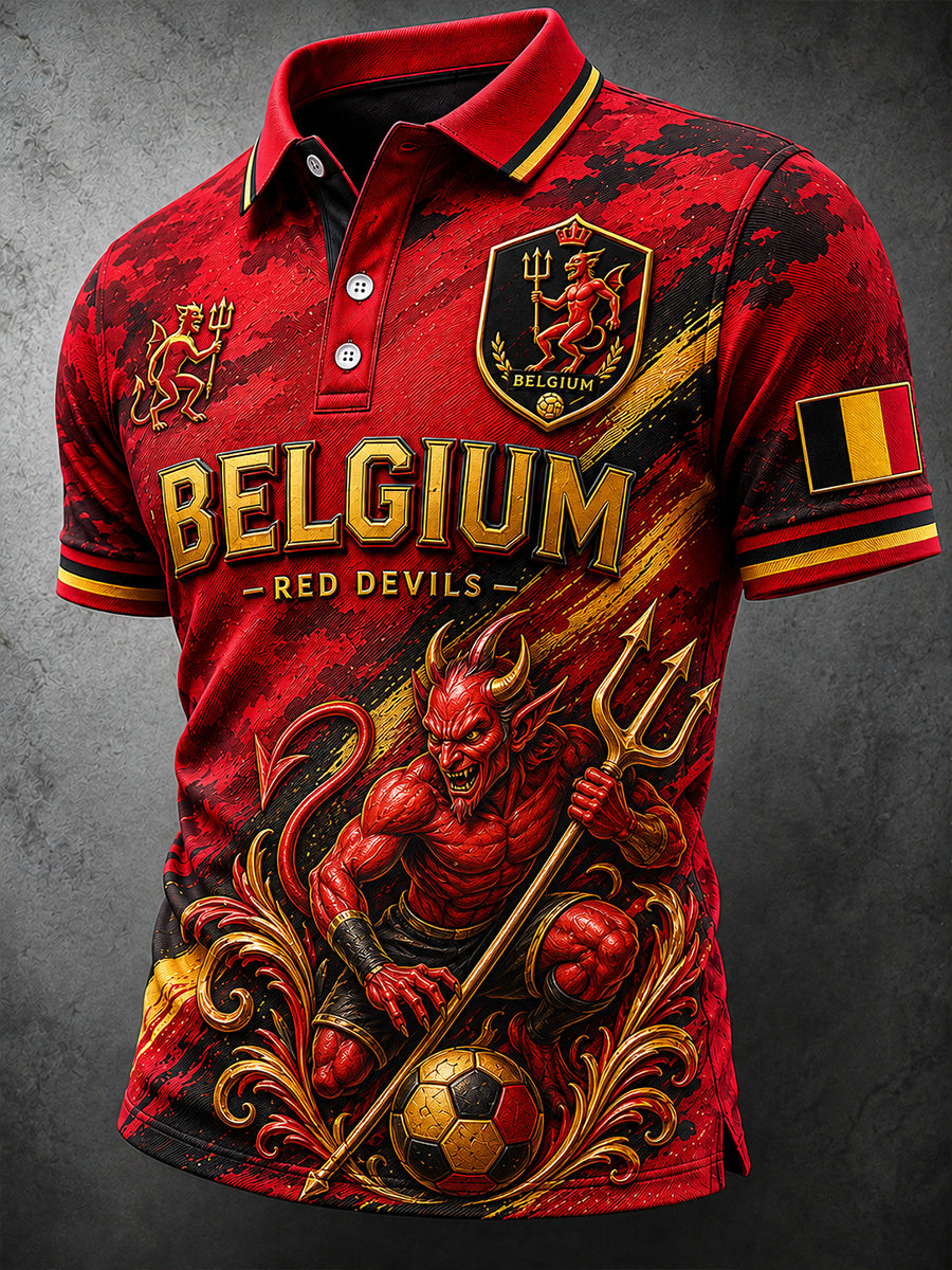Herren-Poloshirt mit kurzen Ärmeln und Fußball-Print
