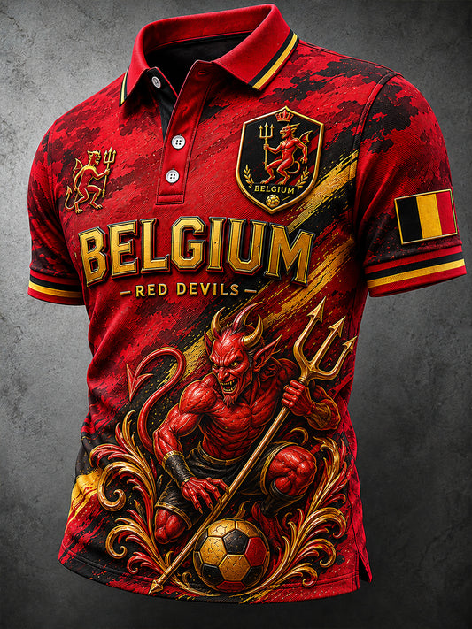 Herren-Poloshirt mit kurzen Ärmeln und Fußball-Print