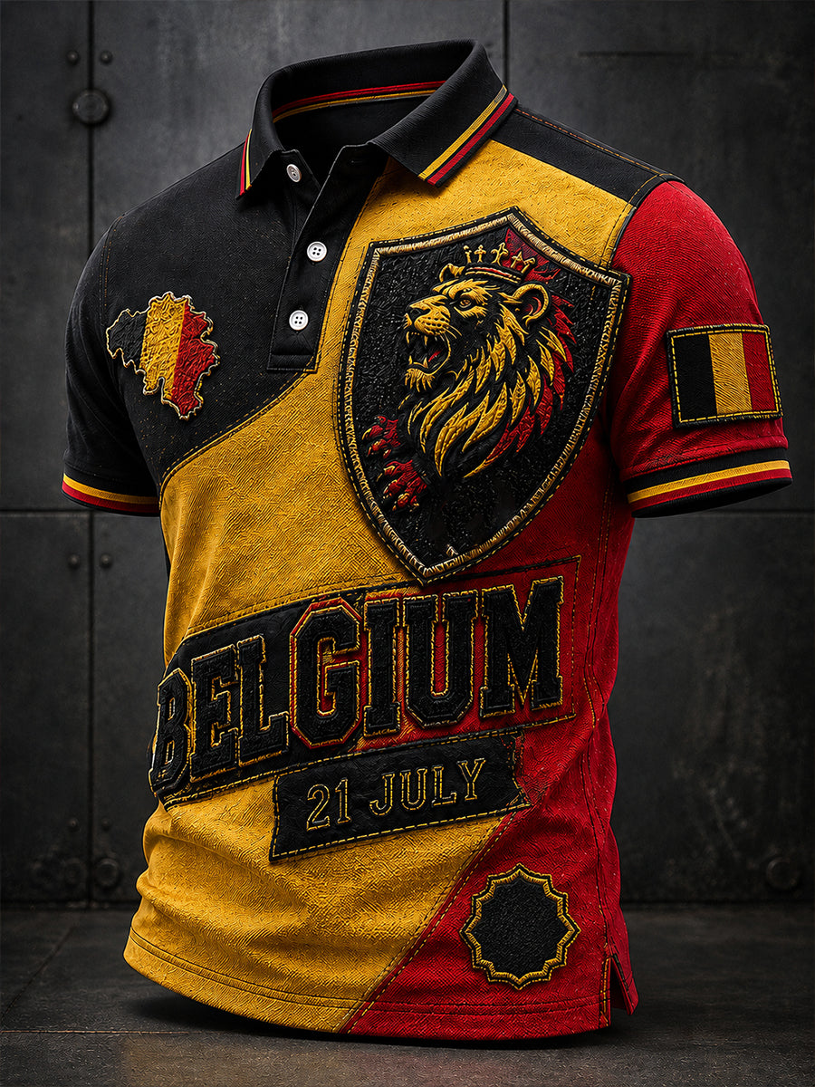 Retro-Kunstdruck zur belgischen Nationalfeiertagsfeier, lässiges Poloshirt