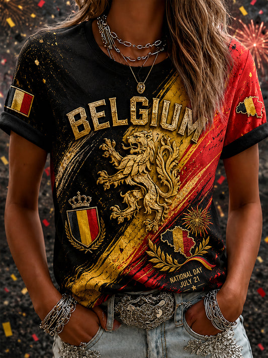 Retro-Kunstdruck zur belgischen Nationalfeiertagsfeier Lässiges Oberbekleidungs-T-Shirt