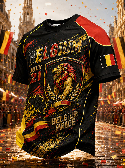 Retro-Kunstdruck zur belgischen Nationalfeiertagsfeier Lässiges Oberbekleidungs-T-Shirt