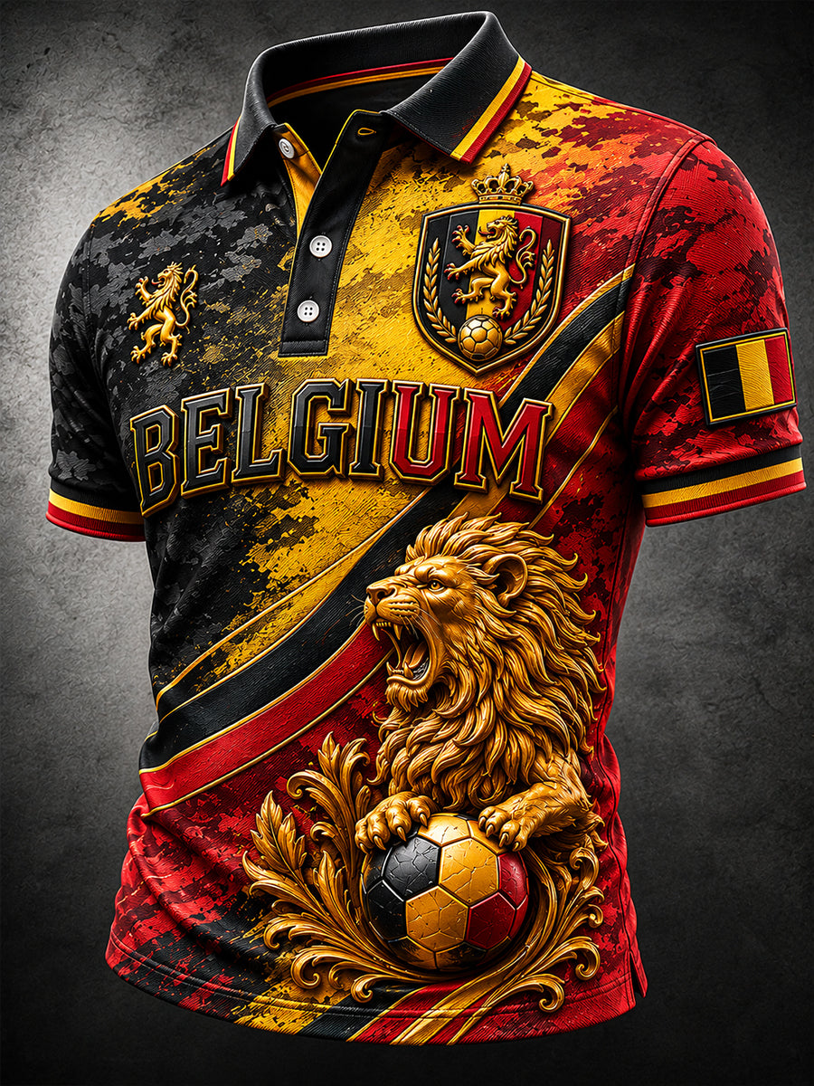Herren-Poloshirt mit kurzen Ärmeln und Fußball-Print