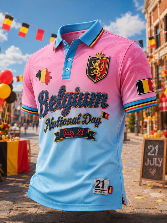 Retro belgischer National feiertag Feier Kunstdruck lässiges Polos hirt