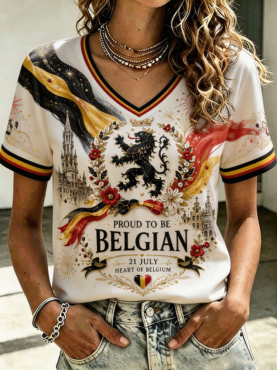 Frauen Belgiens National feiertag 21. Juli Bedrucktes T-Shirt