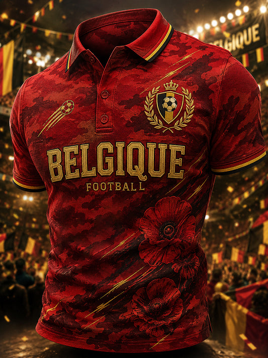 Herren-Poloshirt mit kurzen Ärmeln und Fußball-Print