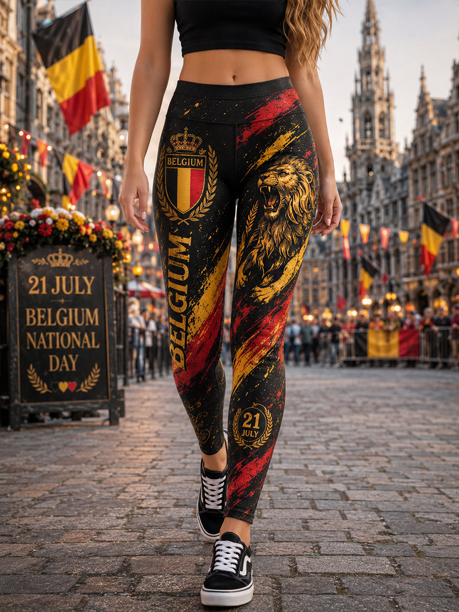 Retro-Kunstdruck zur belgischen Nationalfeiertagsfeier – lässige Leggings