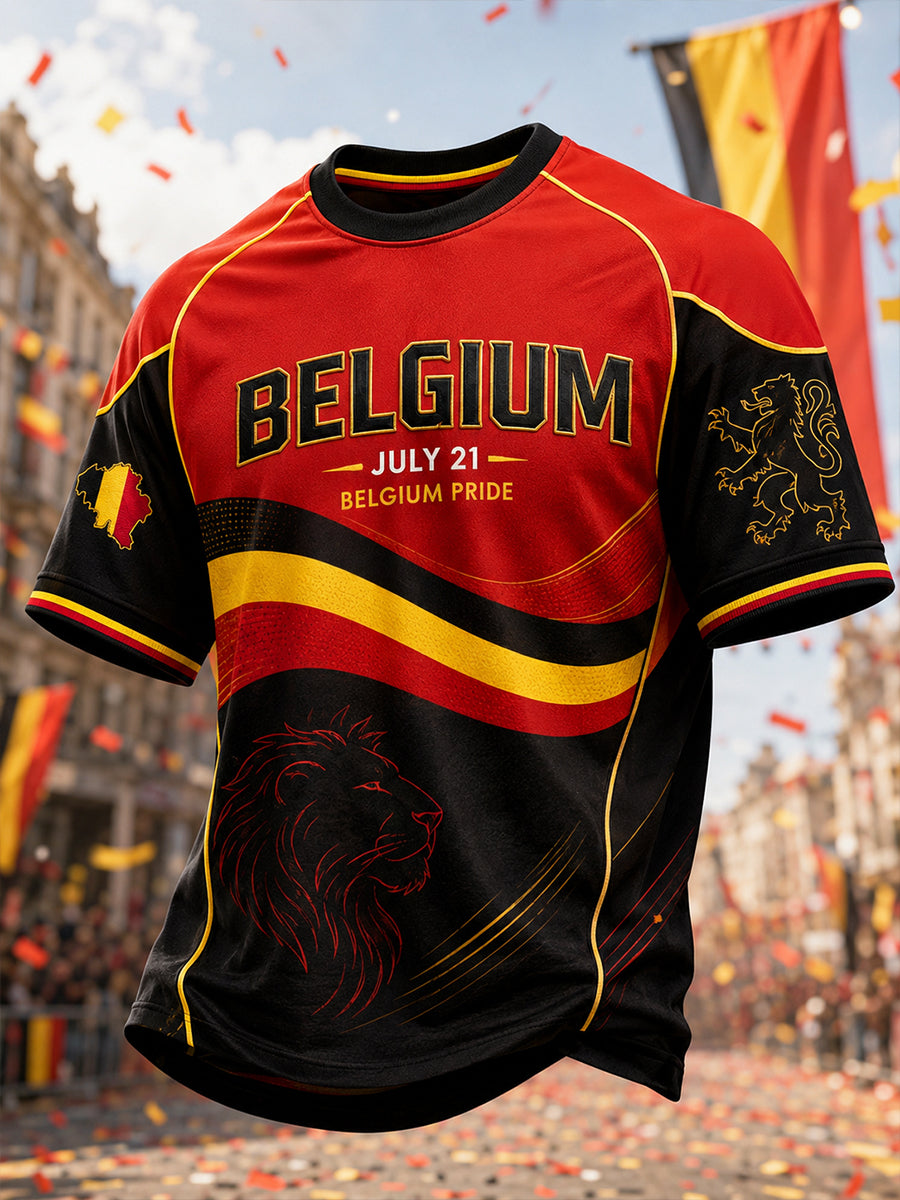 Retro-Kunstdruck zur belgischen Nationalfeiertagsfeier Lässiges Oberbekleidungs-T-Shirt