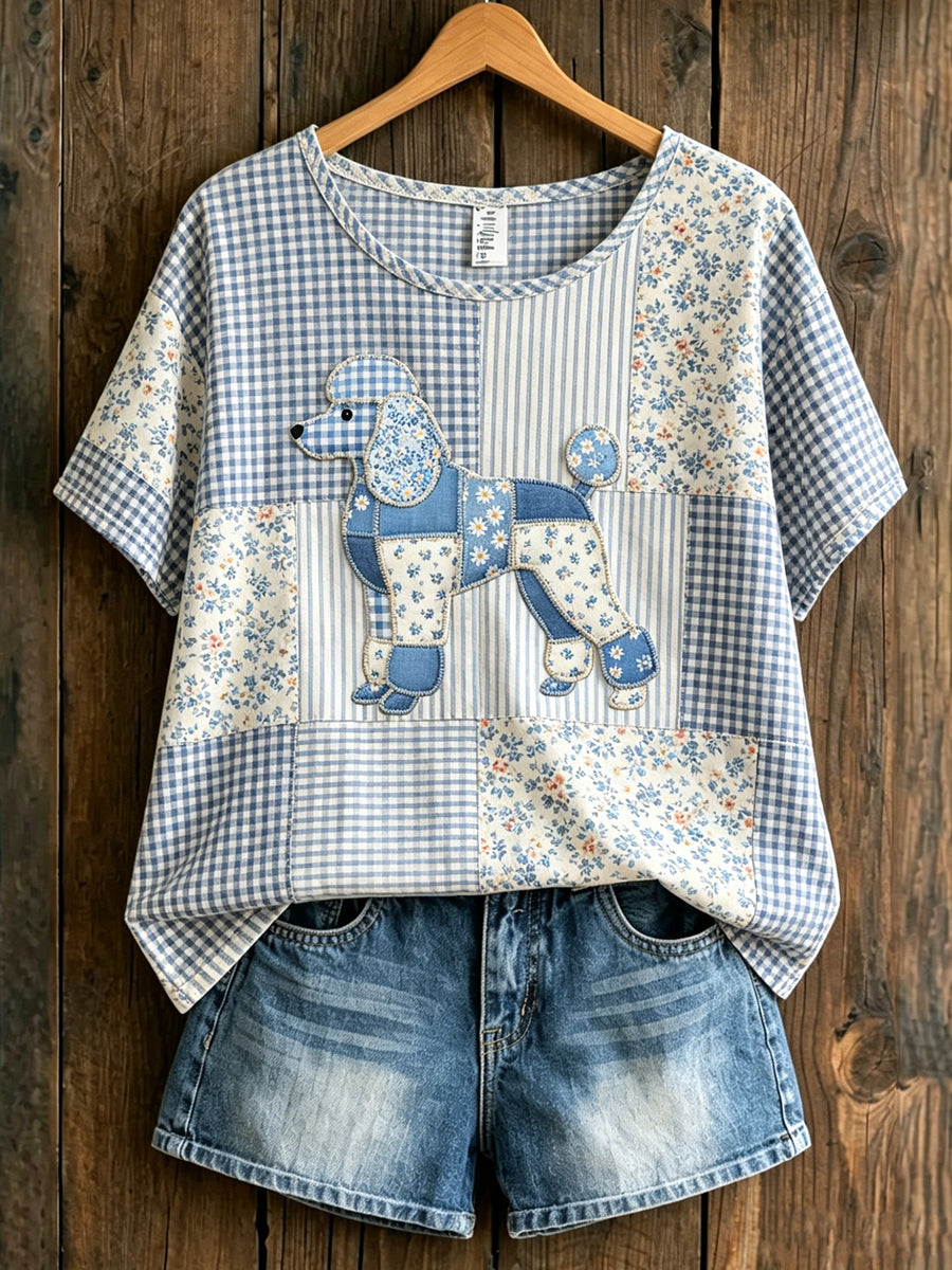 Damen-T-Shirt im Tier- und Landhausstil, bedruckt, vintage, locker geschnitten, mit kurzen Ärmeln