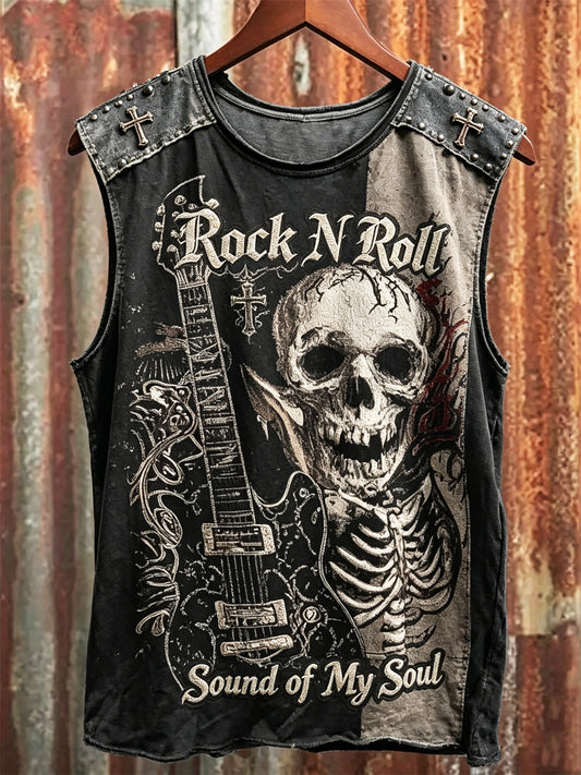 Herren Rock N Roll Sound von My Soul Skull & Gitarren druck Schläger Weste
