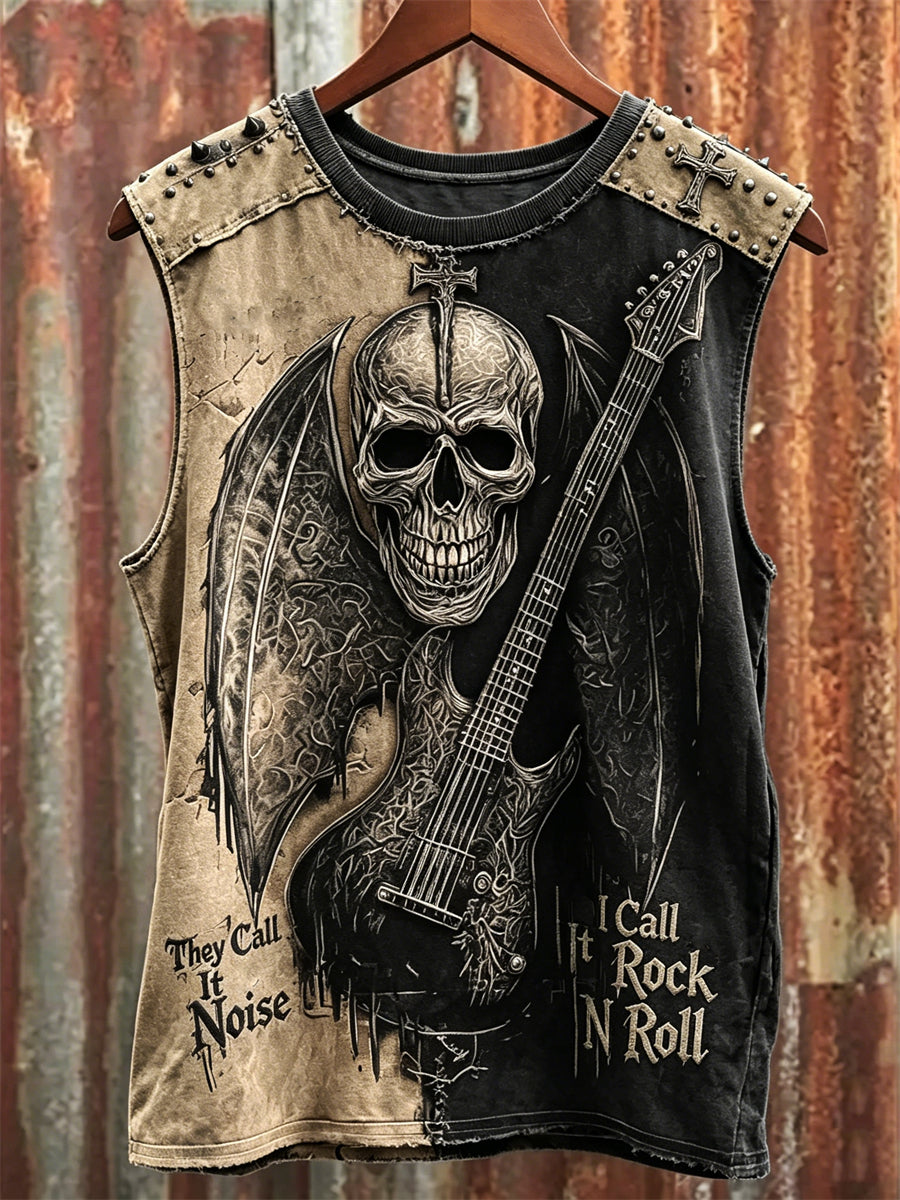 Männer nennen es Lärm Ich nenne es Rock N Roll Skull & Guitar Print Schläger weste