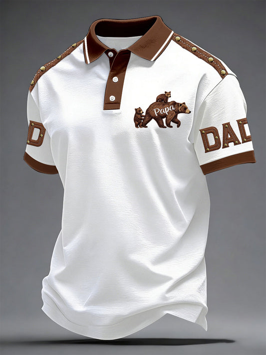 Herren Vatertag Tier Papa und Kind Print Casual Polo-Shirt