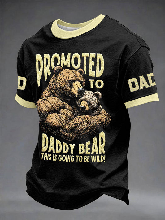 Herren-Tier-Print-T-Shirt zum Papa-Bären befördert, das wird wild. Vatertag