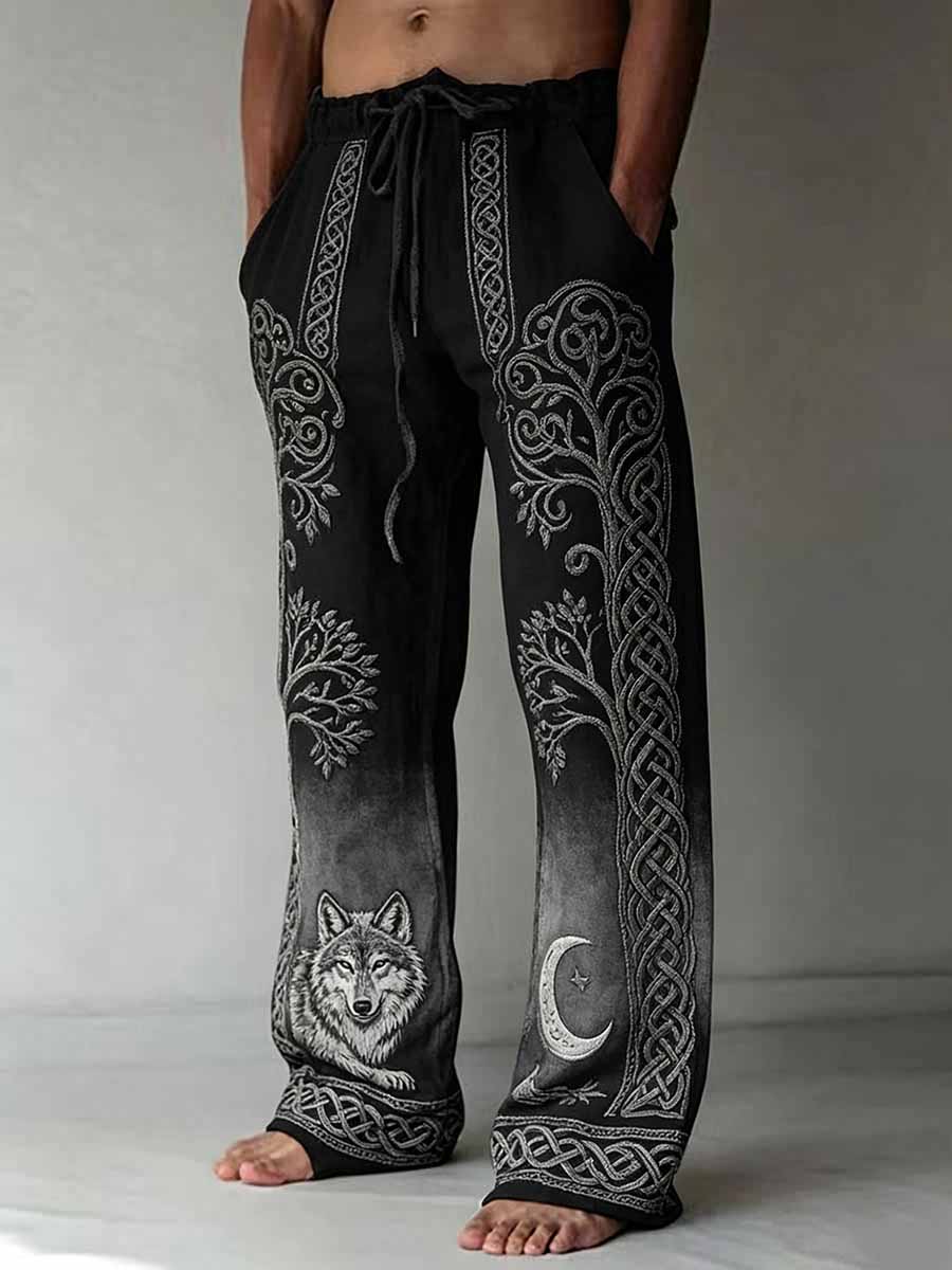 Herren Viking Wolf Print Freizeit hosen