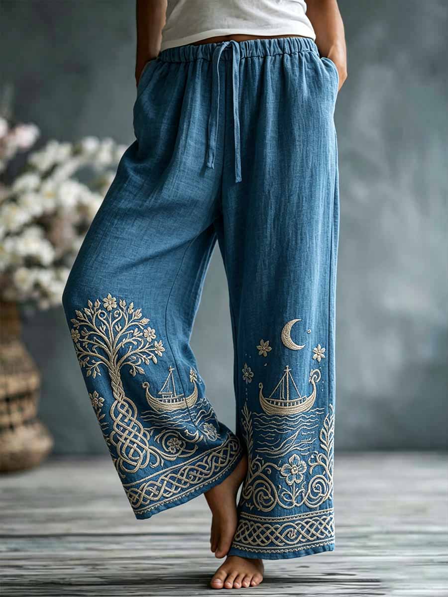 Romantischer Wikinger baum des Lebens für Frauen bedruckte lässige Hose mit weitem Bein