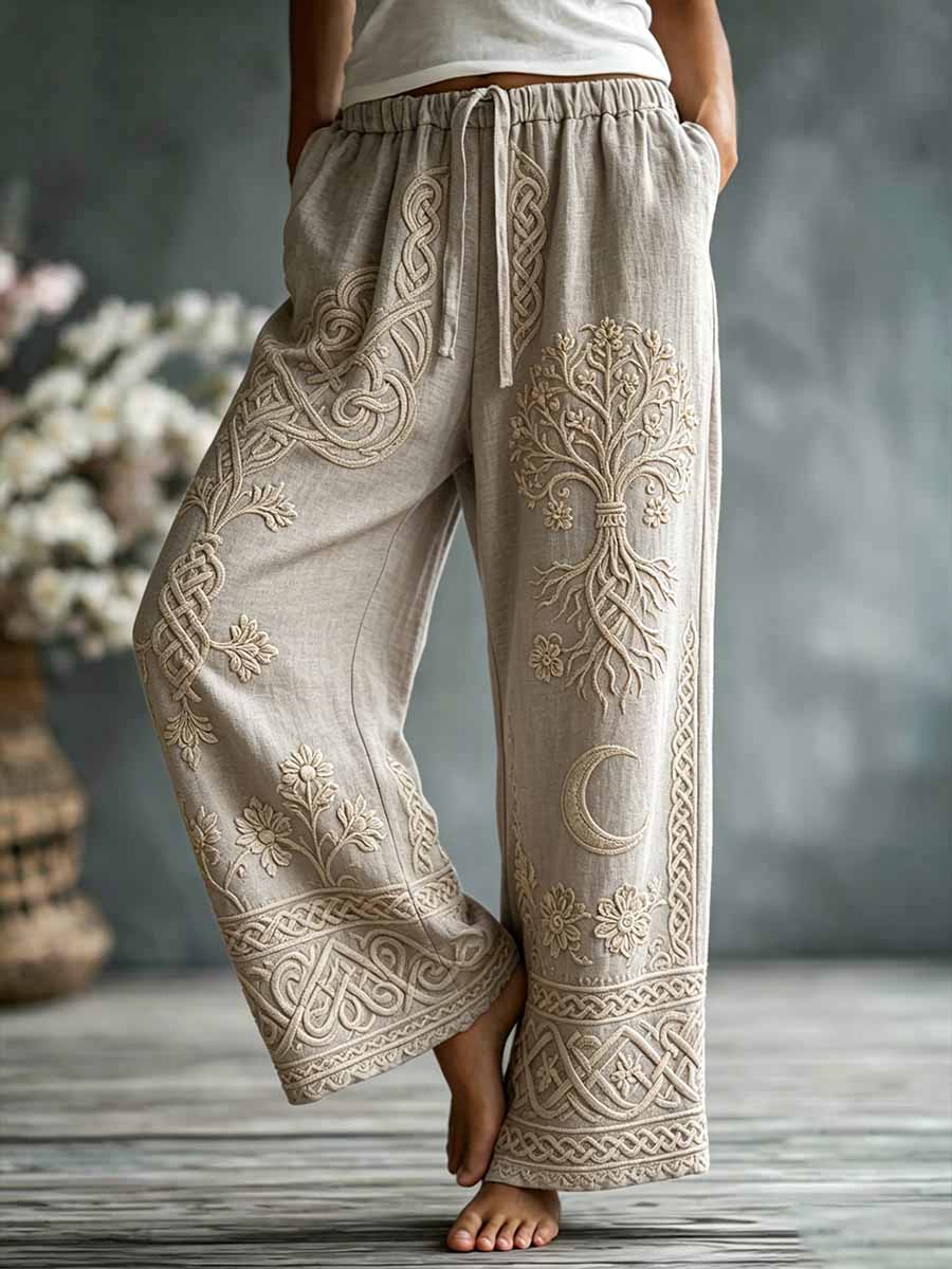 Damen romantische vikinger Stil Lebensbaum-Print lässige weite Hosen