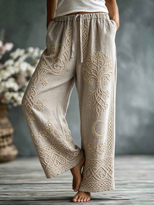 Damen romantische vikinger Stil Lebensbaum-Print lässige weite Hosen