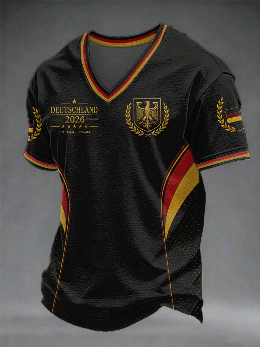 Herren-Fußballfan-V-Ausschnitt-T-Shirt Deutschland