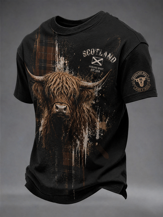 T-Shirt mit kurzen Ärmeln für Herren Highland-Kuh-Print