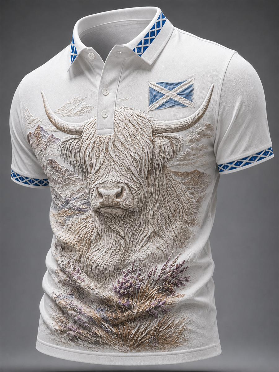 Herren-Polos hirt mit Kuh-Print im Hochland