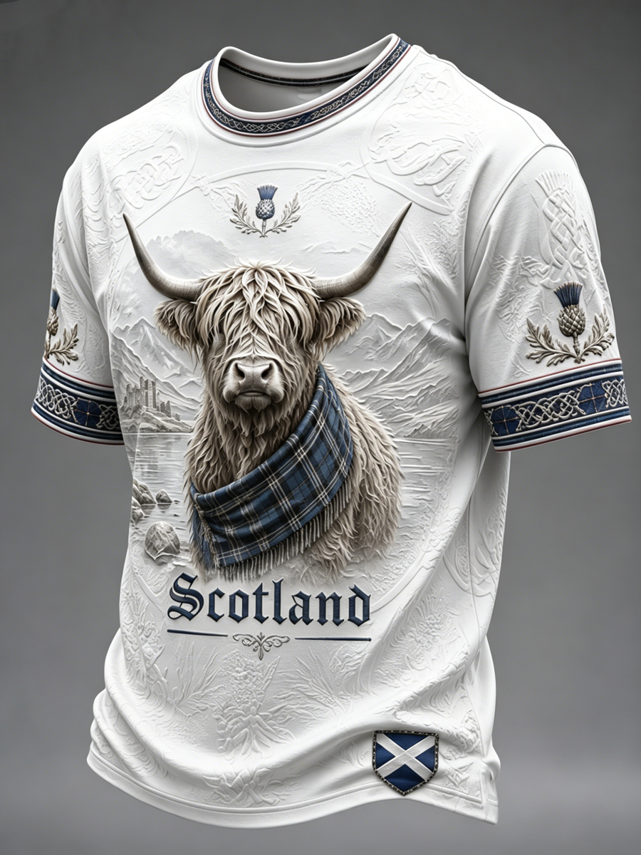 T-Shirt mit kurzen Ärmeln für Herren Highland-Kuh-Print