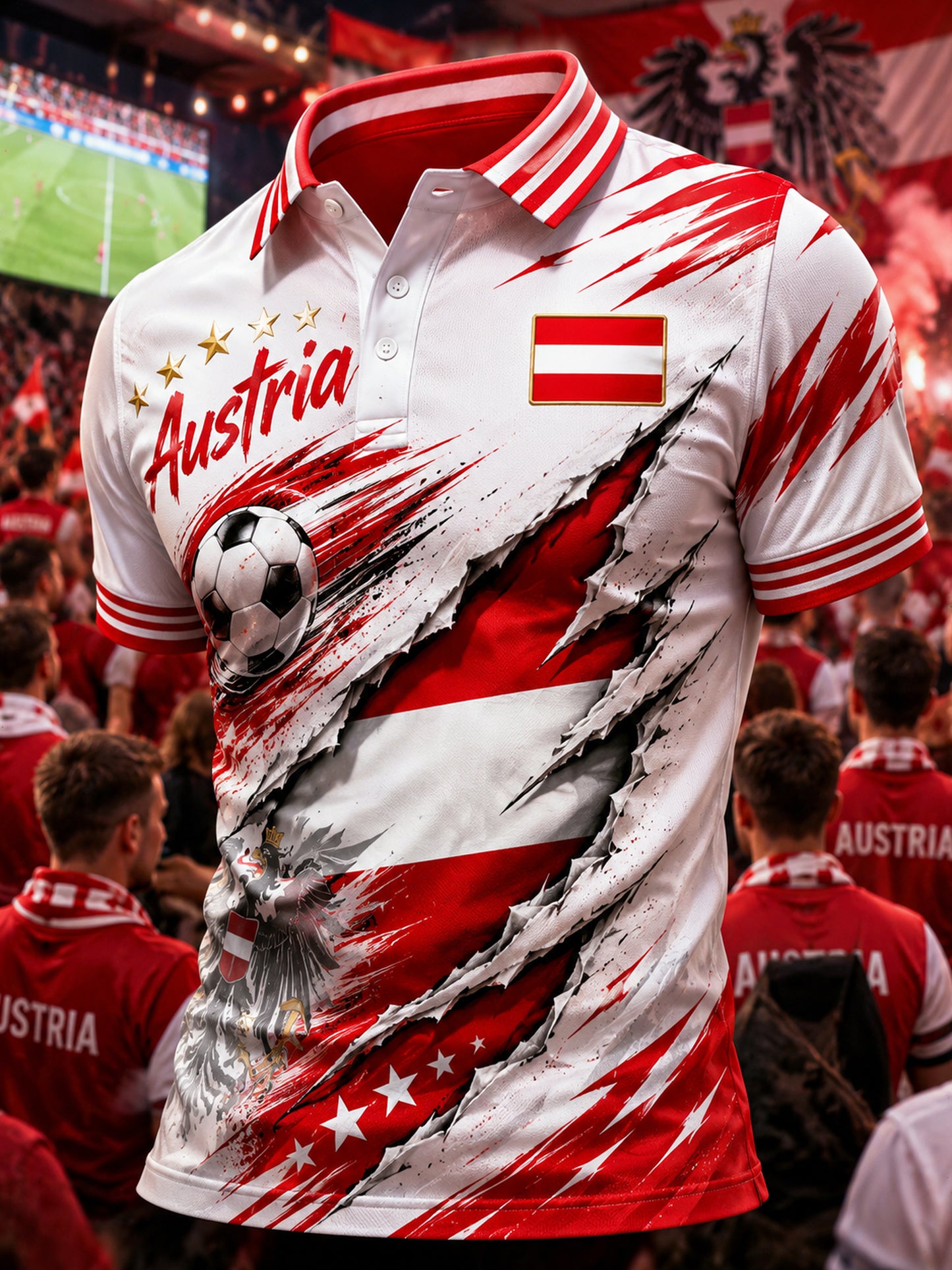 Herren-Poloshirt mit Kunstdruck – österreichisches Fußball-Fan-Element