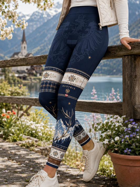 Damen-Leggings mit österreichischem Schneegipfel- und Blumenmuster