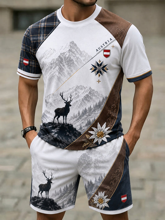 Herren-Österreich-Fußball-Anfeuerungs-Element-Kunstdruck-T-Shirt-Set