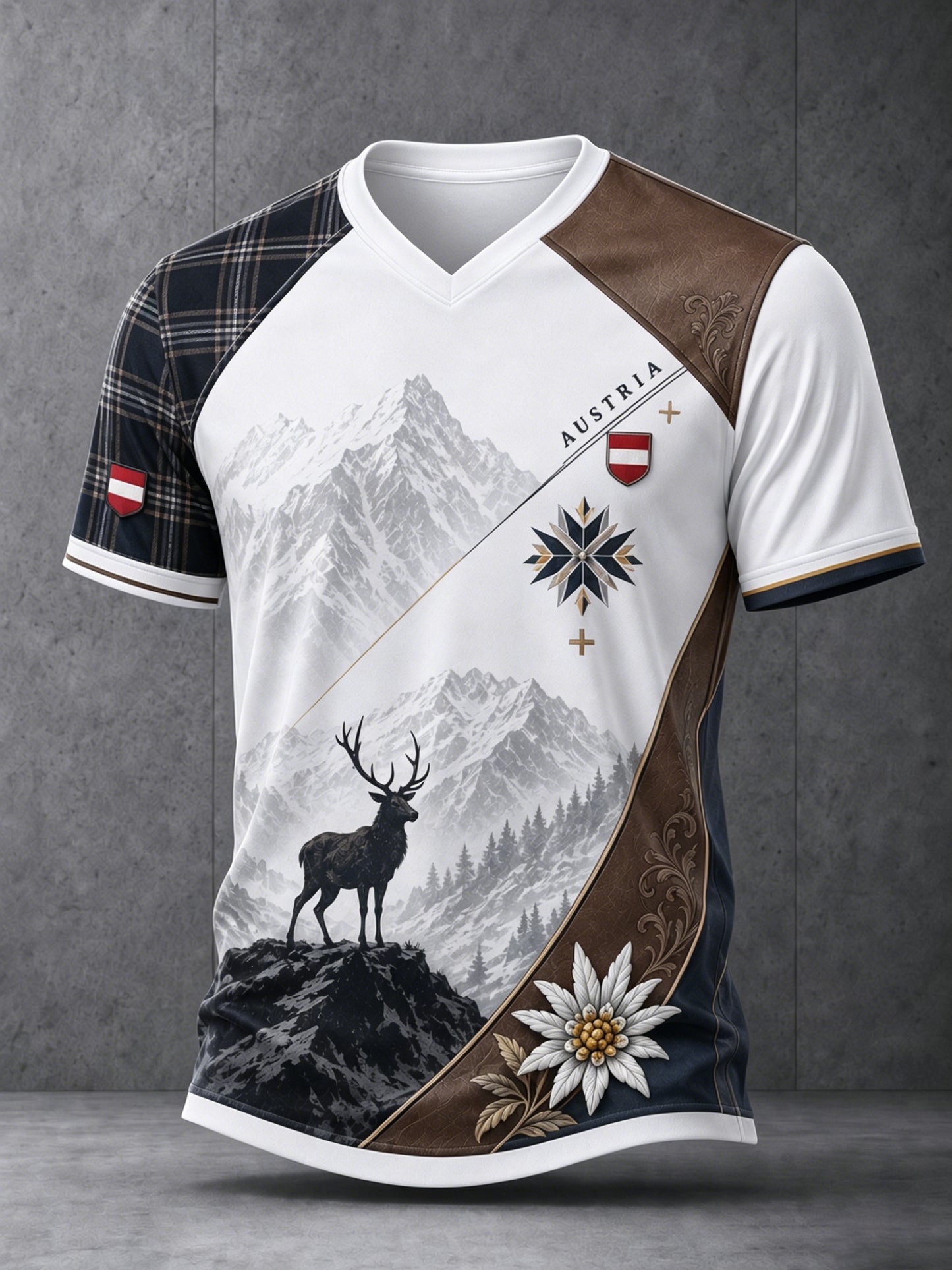 Herren-T-Shirt mit österreichischem Schneberg- und Blumenmuster