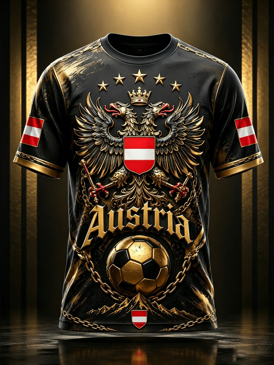 Herren-T-Shirt mit Kunstdruck – österreichisches Fußball-Fangeschrei-Element