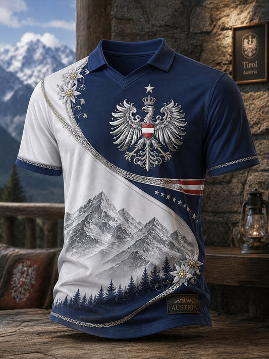 Herren-Art-Print mit österreichischen Naturmotiven und V-Ausschnitt als Erinnerungsstück
