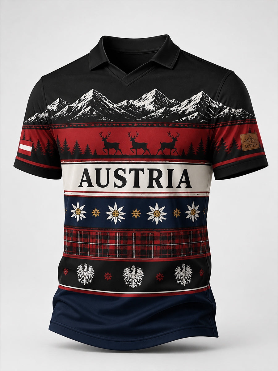 Herren-Art-Print mit österreichischen Naturmotiven und V-Ausschnitt als Erinnerungsstück