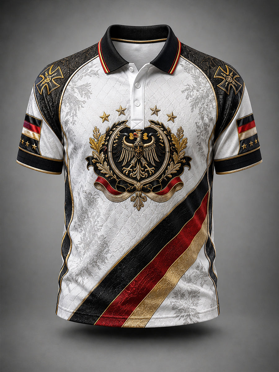 Herren-Fußballkunstdruck-Poloshirt in Deutschland-Optik