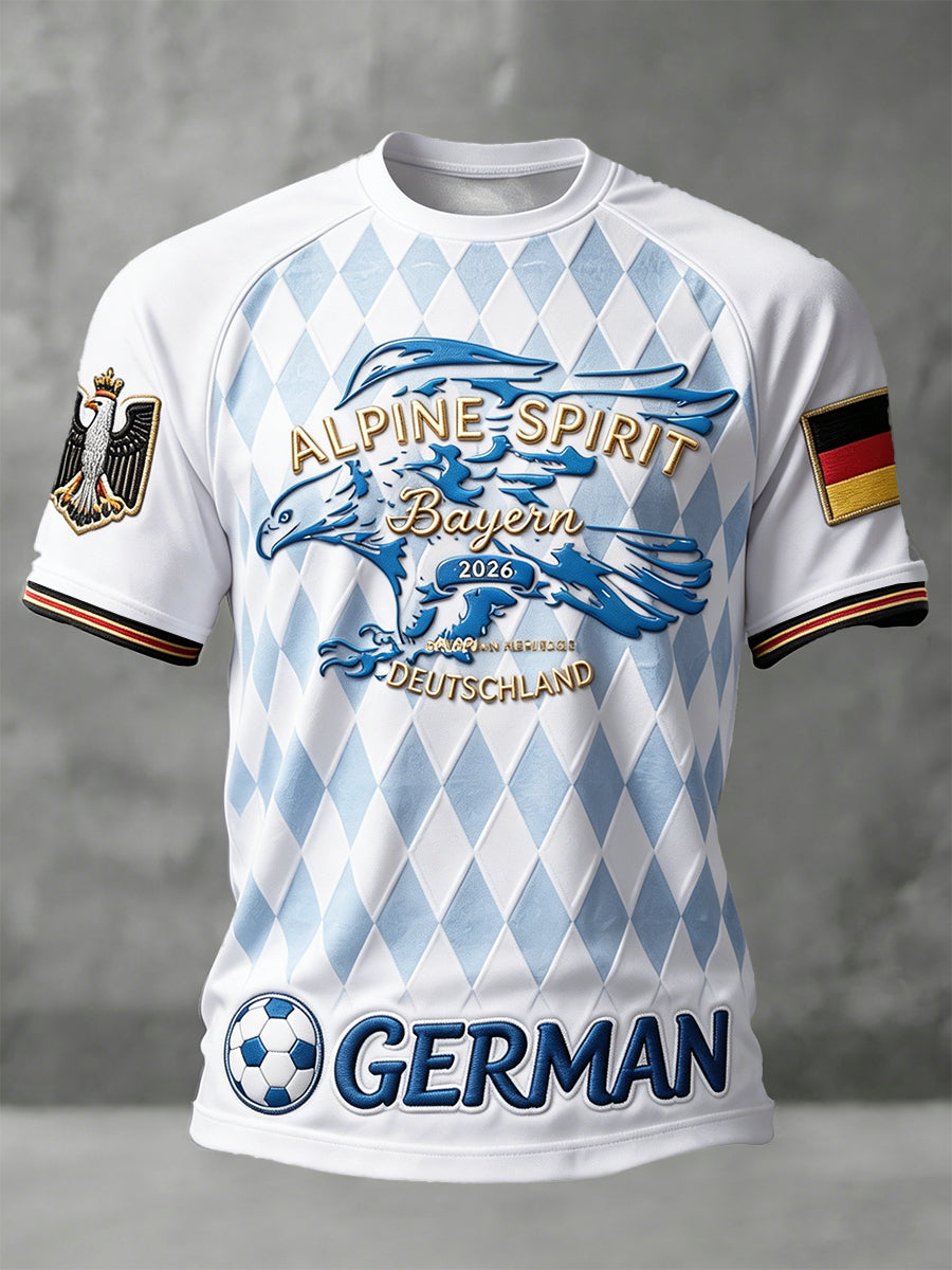 Herren-T-Shirt im Casual-Stil mit deutschem Fußball- und Bayern-Print sowie abgesetzten Schultern