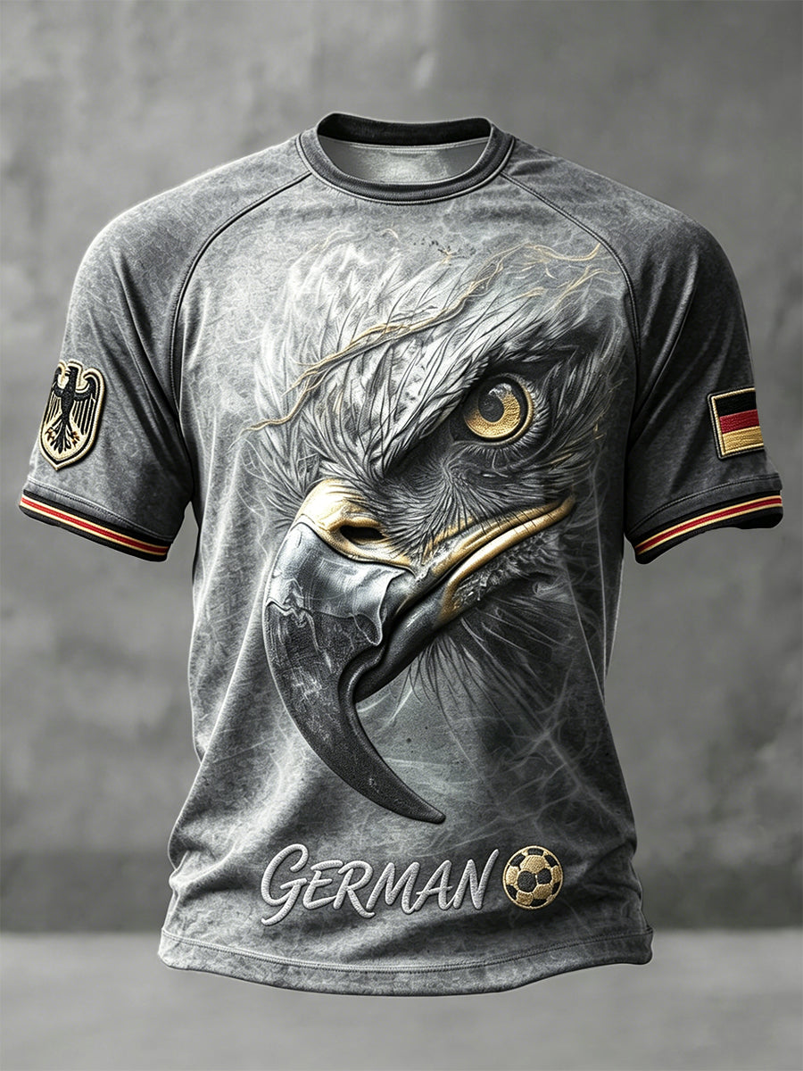 Herren-T-Shirt in Grau mit deutschem Fußball-Eagle-Print, lässiger Drop‑Shoulder‑Schnitt