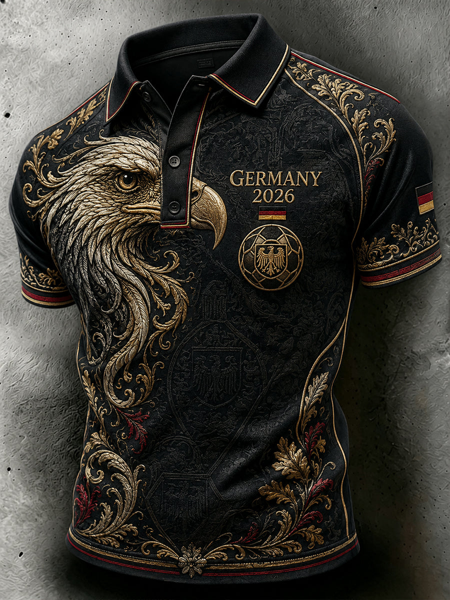 Herren-Fußballkunstdruck-Poloshirt in Deutschland-Optik