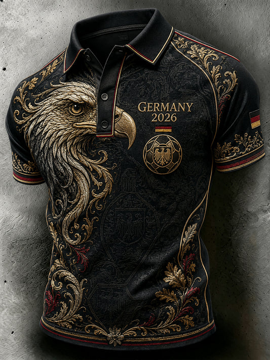 Herren-Fußballkunstdruck-Poloshirt in Deutschland-Optik