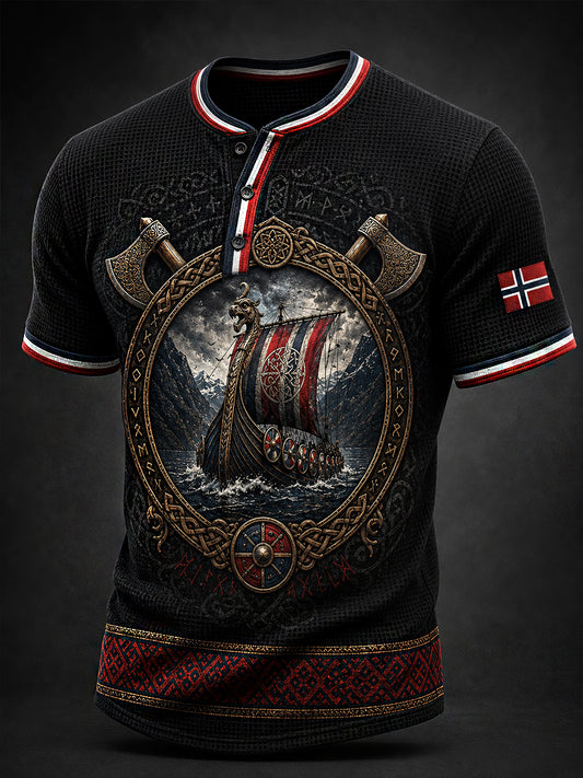 Retro nordisches nordisches Viking skandi navis ches Kunstdruck-lässiges Polos hirt